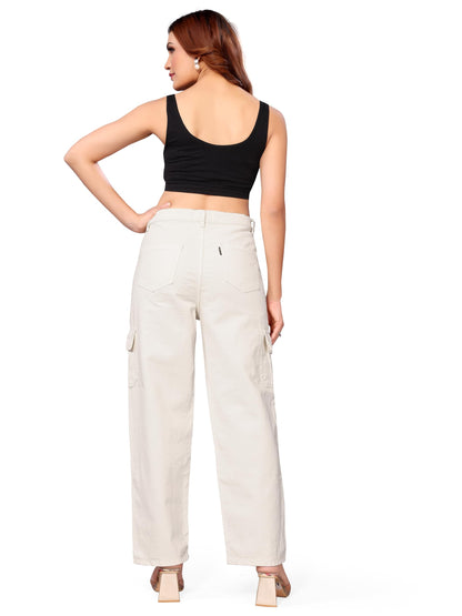 ELLITI Womens 6 Pocket Regular Fit High Rise Relaxed/Boyfriend Fit, Wide Leg, Bell Bottom, Pure Denim Ankle Length Jeans Pants
