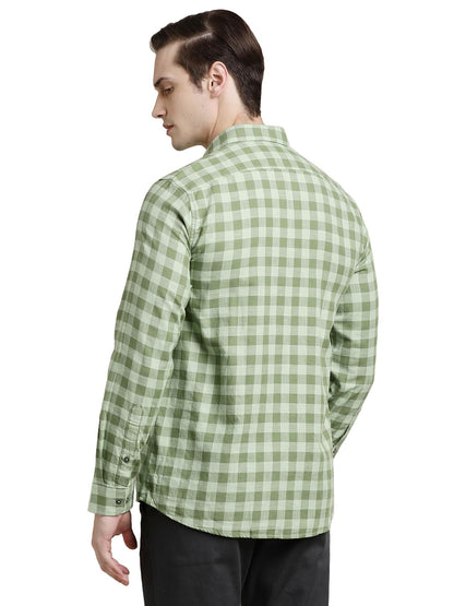 Turtle Men Green Checkered Full Sleeve Slim Fit 100% Cotton Casual Shirt