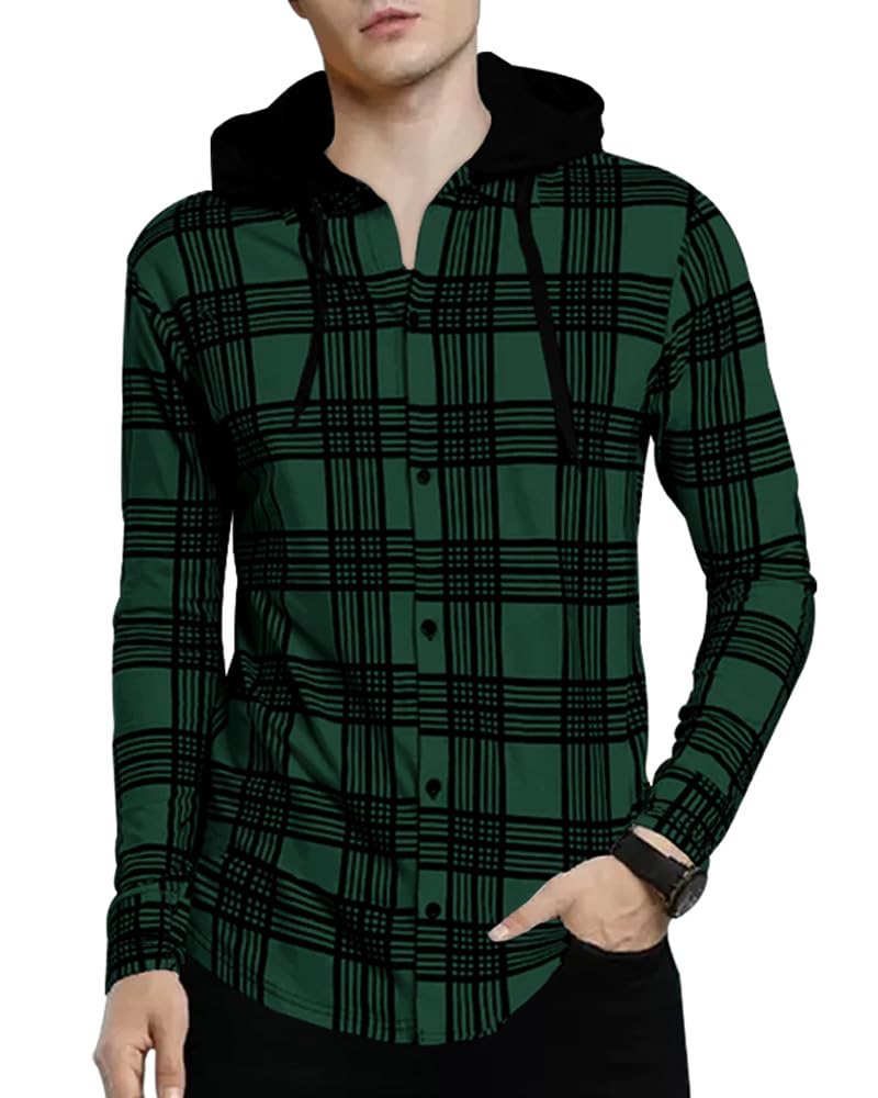 Noble Monk MenS Checkered Long Sleeve Shirts |Button Down Shirts With Hoodie