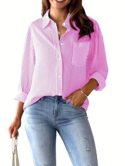 Indoprimo Striped Shirt For Women Full Sleeve Stylish Oversize Fit Shirt