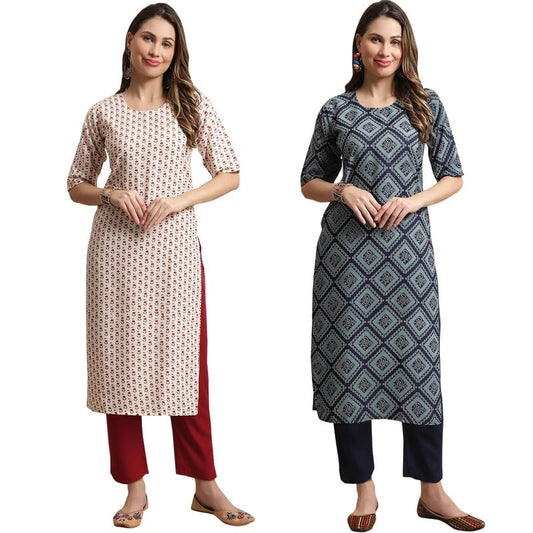 Pinkmint Printed Crepe Kurta Set for Women's Trendy Kurta Set Stylish Kurti & Pant Set for Women's