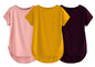 Fabricorn Combo Of Three Plain Mustard Yellow, Dusty Rose And Wine Round Neck Up And Down Cotton Tshirt For Women (Mustard Yello