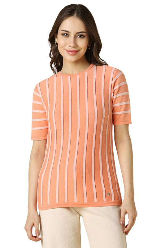 Allen Solly Women Regular Fit Striped Casual Half Sleeve Short Sleeve T-Shirt