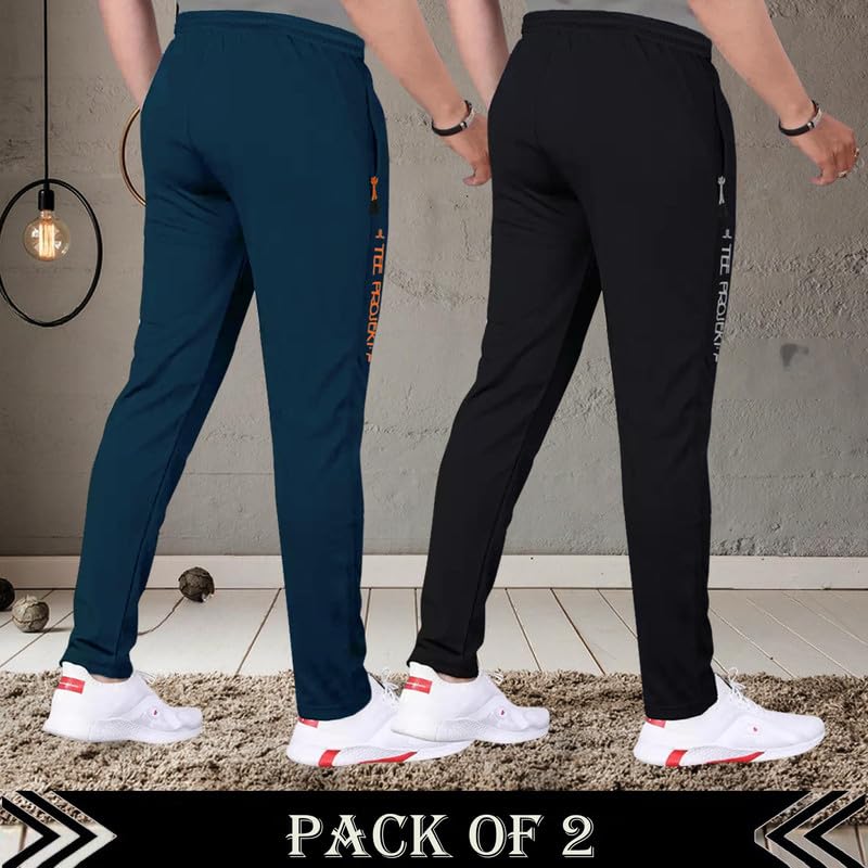 Tee Projekt Lycra Combo Soild & Zippered Pockets Style Regular Fit Track Pant for Men Jogger, Gym Wear, Yoga