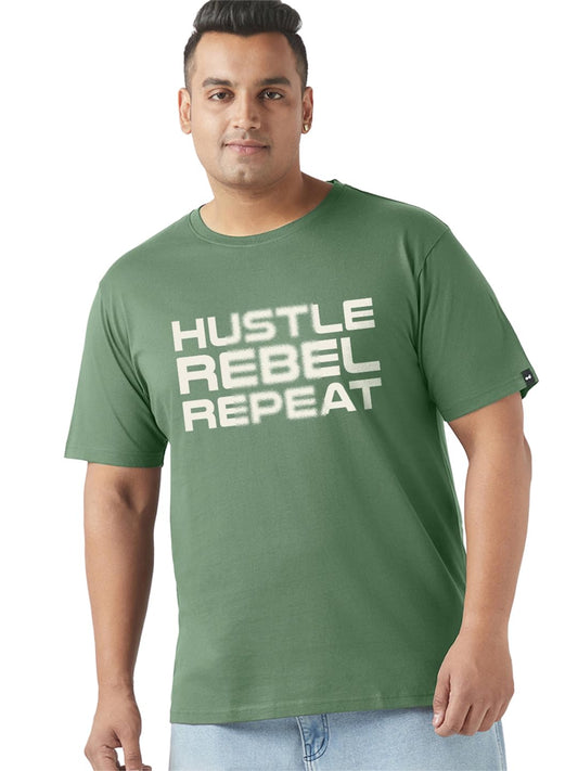 Bewakoof Mens Typography Regular Fit Half Sleeve Round Neck Terry Plus Size T-Shirt_676068_Green_3XL