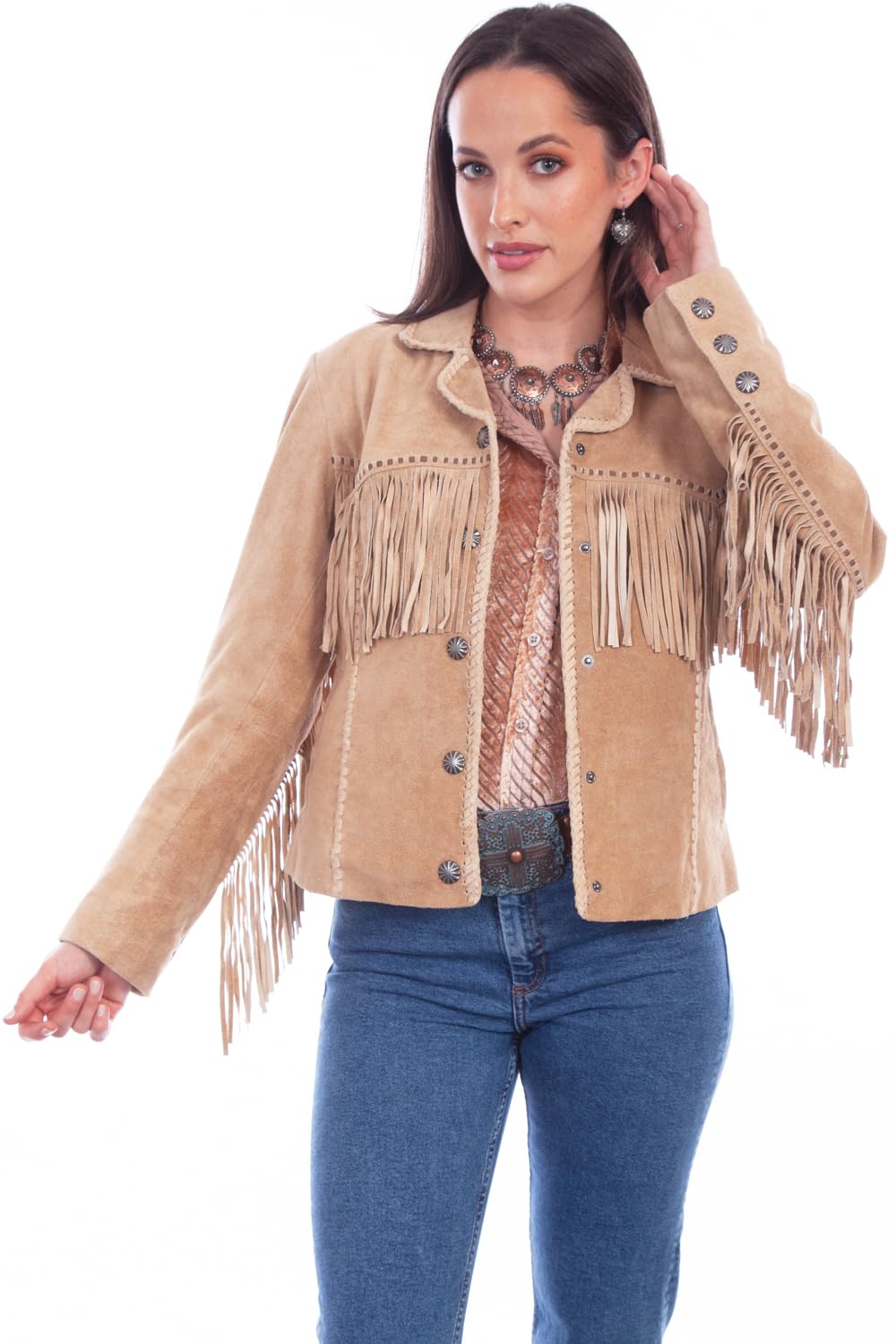 Scully Womens Suede Snap Fringe Jacket Rust Copper XX-Large