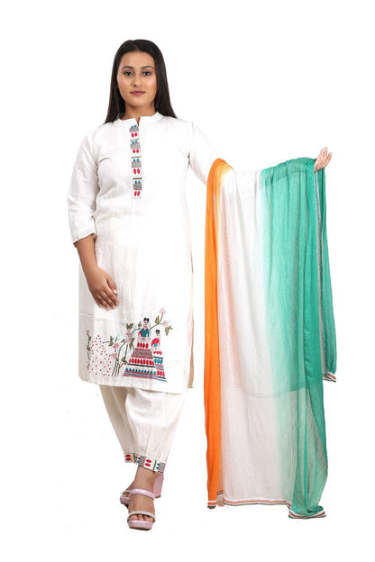 Fabme Women'S Tricolor/Tiranga Dupatta With Lace Border - For Republic Day/Independence Day