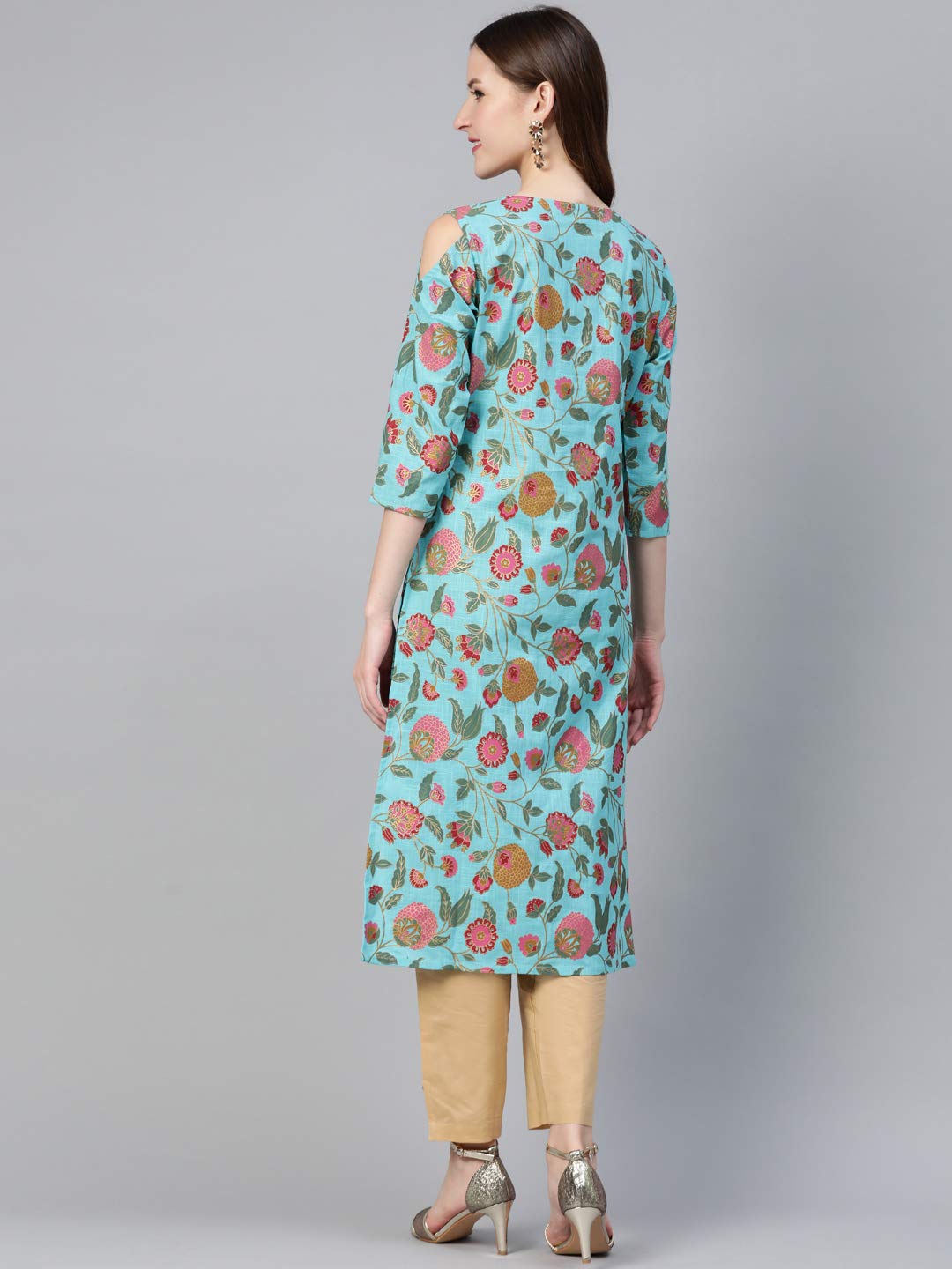Idalia Turquoise Blue Gold Print Kurta