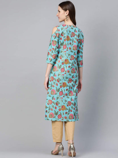 Idalia Turquoise Blue Gold Print Kurta