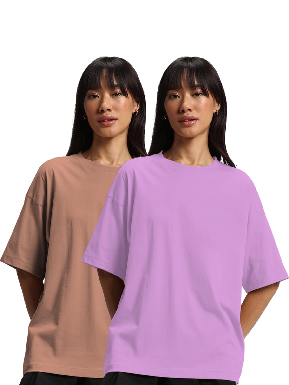 JUNEBERRY Pure Cotton Drop Shoulder Oversized Baggy Fit Half Sleeve Plain Solid Round Neck Multicolor T-Shirt for Women & Girls