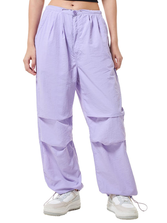 Bewakoof Womens Solid Baggy Oversized Fit Nylon Parachute Pants_628270_Purple_XL