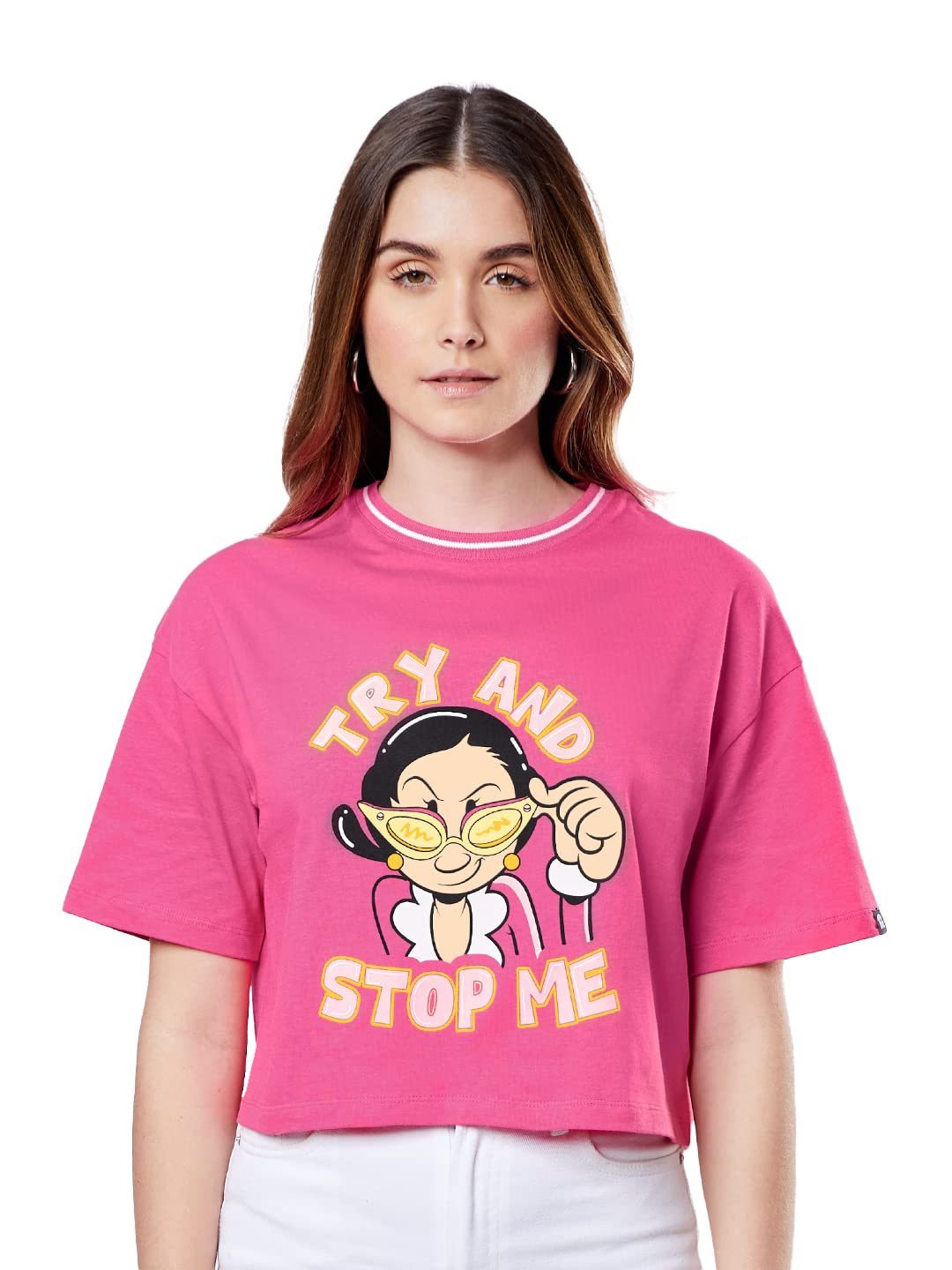 The Souled Store|Official Popeye: Try and Stop Me Women and Girls T-Shirts|Half Sleeve|Loose Fit Graphic Printed|Round Neck 100%