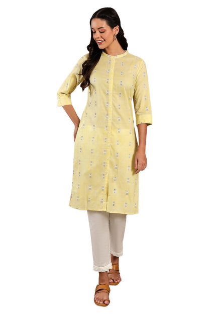 W Light Green Geometric Printed Cotton Regular Kurta For Women