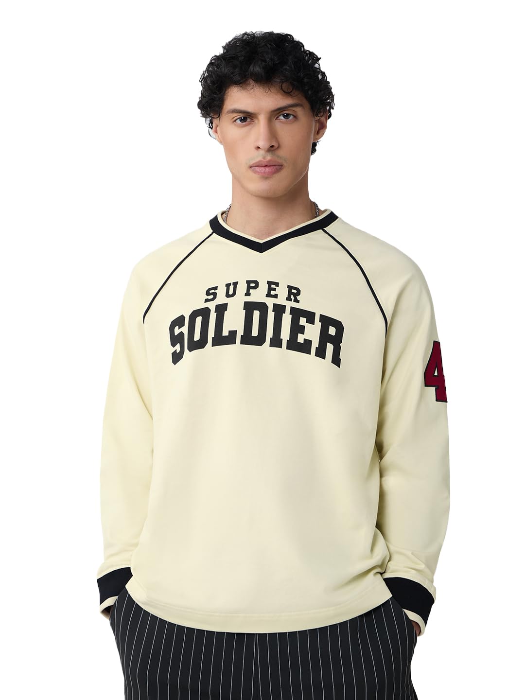 The Souled Store Captain America: Super Soldier Men And Boys Round Neck Off White Graphic Printed Cotton Oversized Full Sleeve T