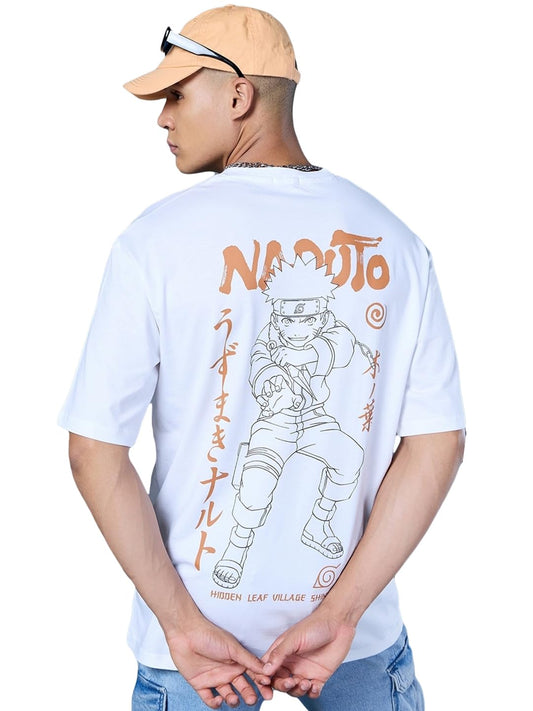 Bewakoof Mens Graphic Print Oversized Fit Half Sleeve V-Neck Cotton T-Shirt_629434_White_S