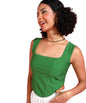 POPWINGS Women Casual Green Corset Crop Top