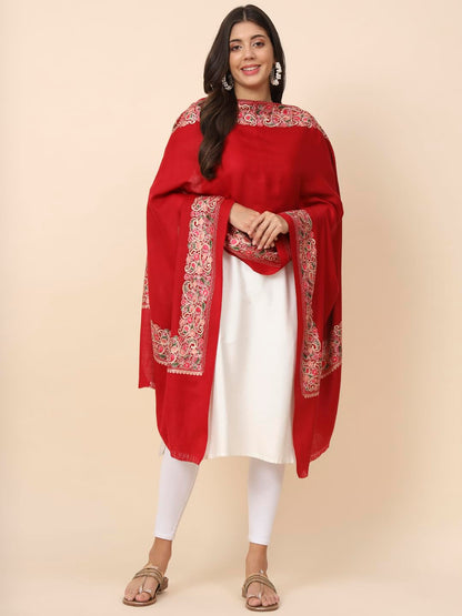 Pashmoda Women Noor Pure Wool Nalki Embroidered Stole (Size 71X203 CM)