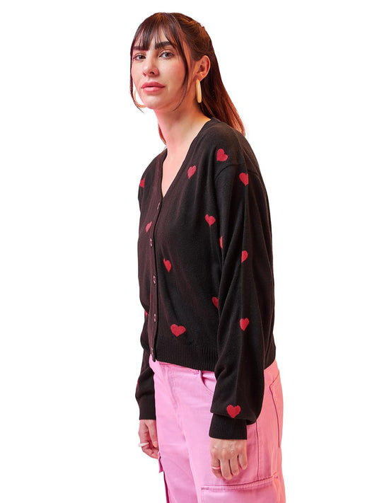 Bewakoof Womens AOP Oversized Fit Full Sleeve V-Neck Acrylic Sweater