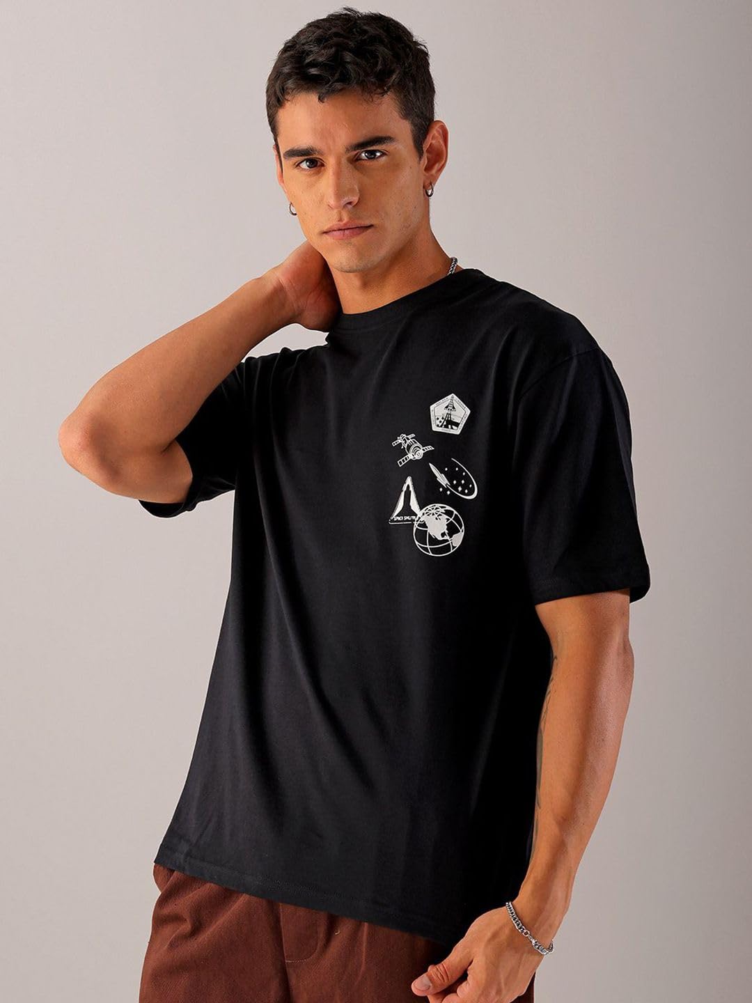 The Indian Garage Co Men Boxy Oversized Graphic Back Printed Round Neck Tshirt Black