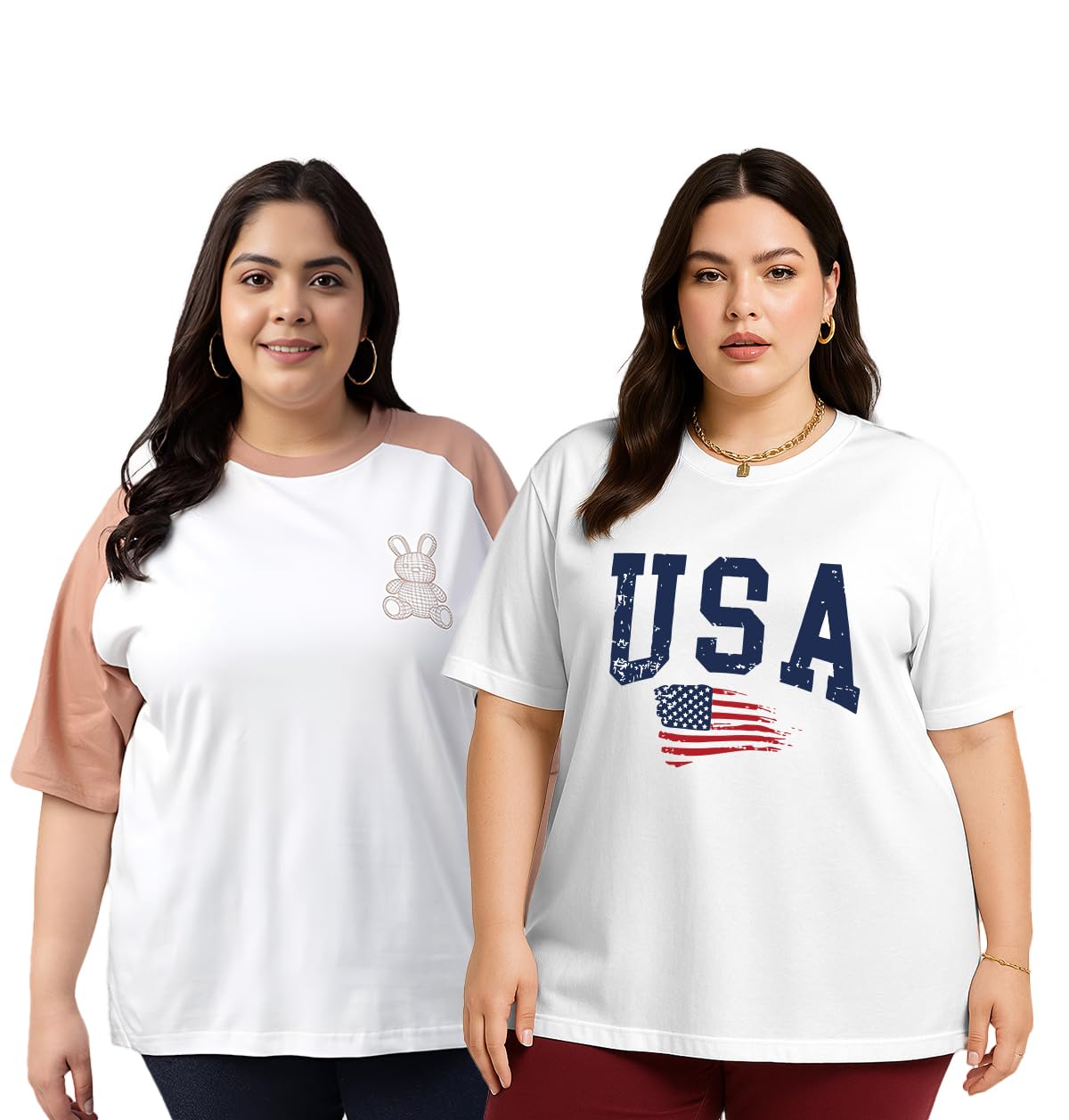 Juneberry 100% Pure Cotton Oversized Loose Baggy Fit Drop Shoulder Graphic Printed Plus Size T-Shirt Combo For Women (Pack Of 2)