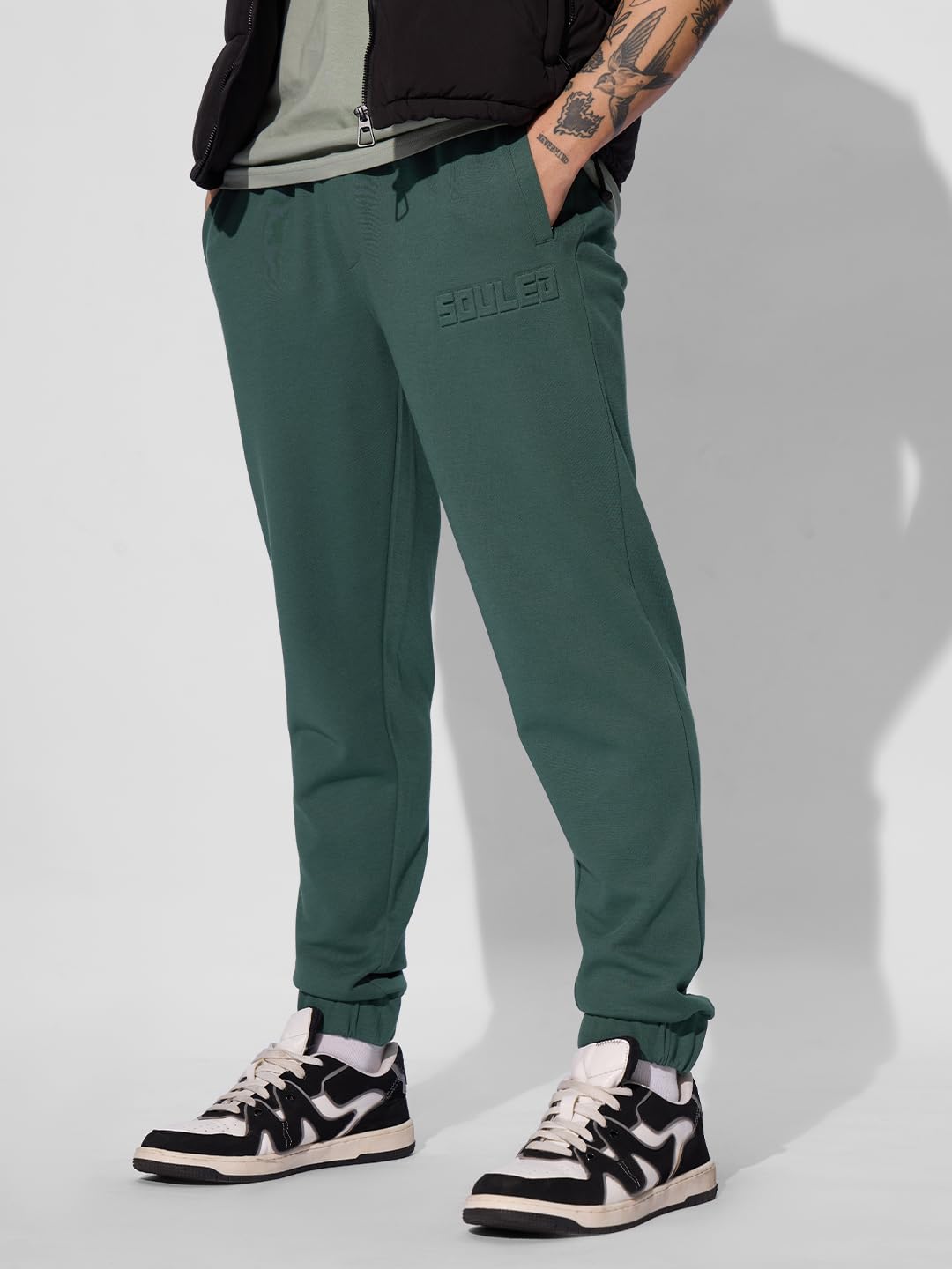 The Souled Store Solids: Pine Green Men and Boys Drawstringed Cotton Slim Fit Comfortable Athleisure Joggers