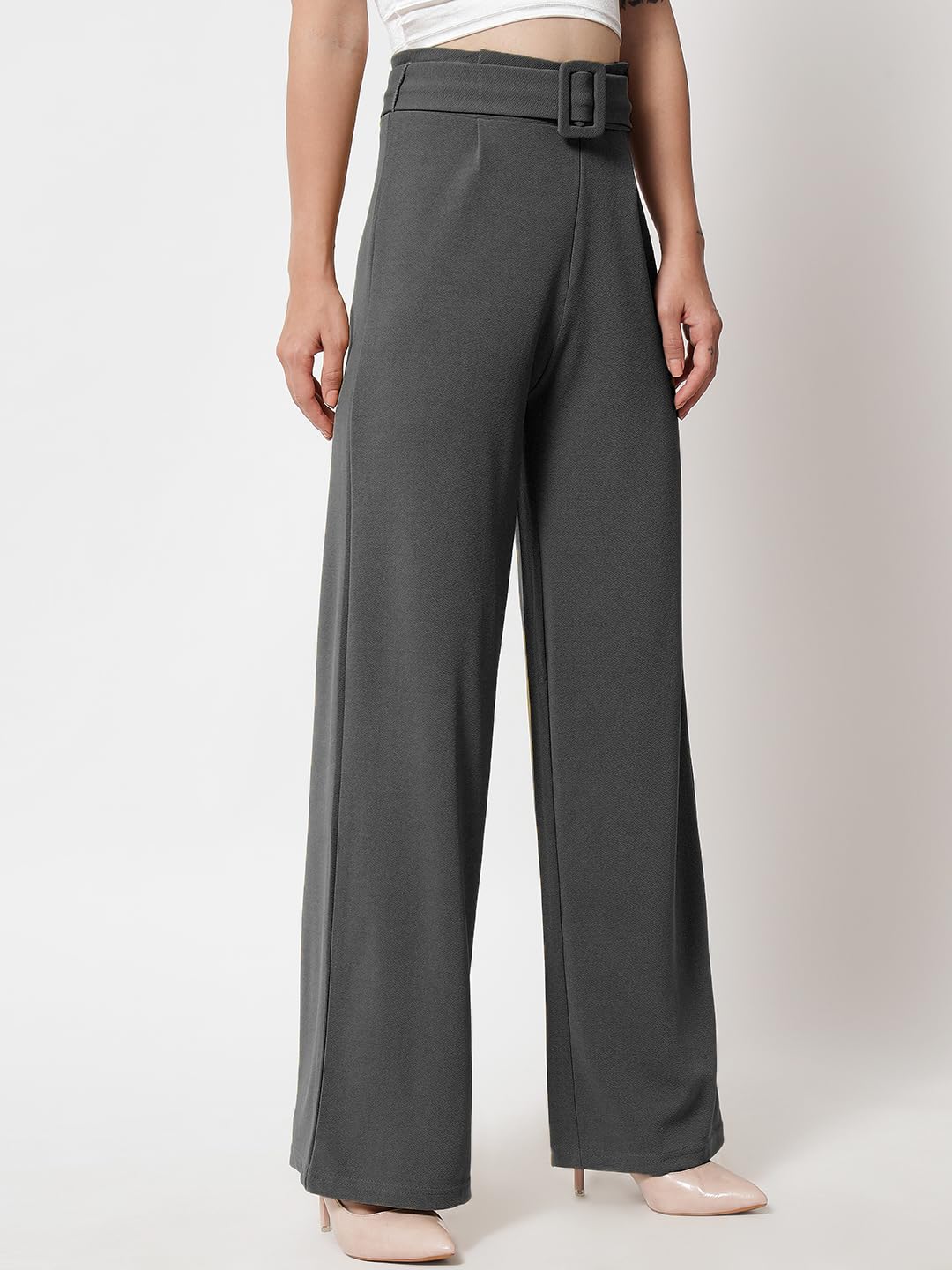 Kotty Women Regular Fit Cotton Blend Trousers Dark Grey