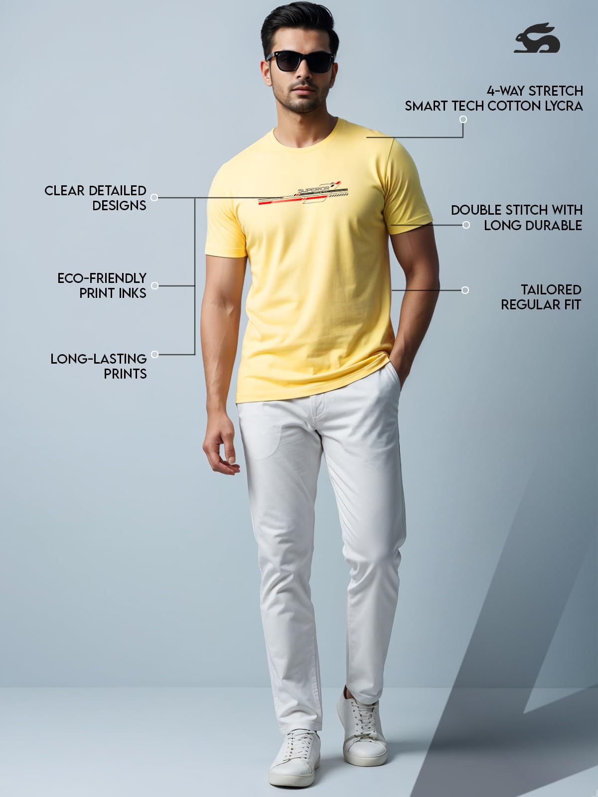 ADRO Men's Graphic Printed 100% Cotton T-Shirt - Regular Fit, Printed T-Shirts for Men (RN24-RAC-LY_Light Yellow)
