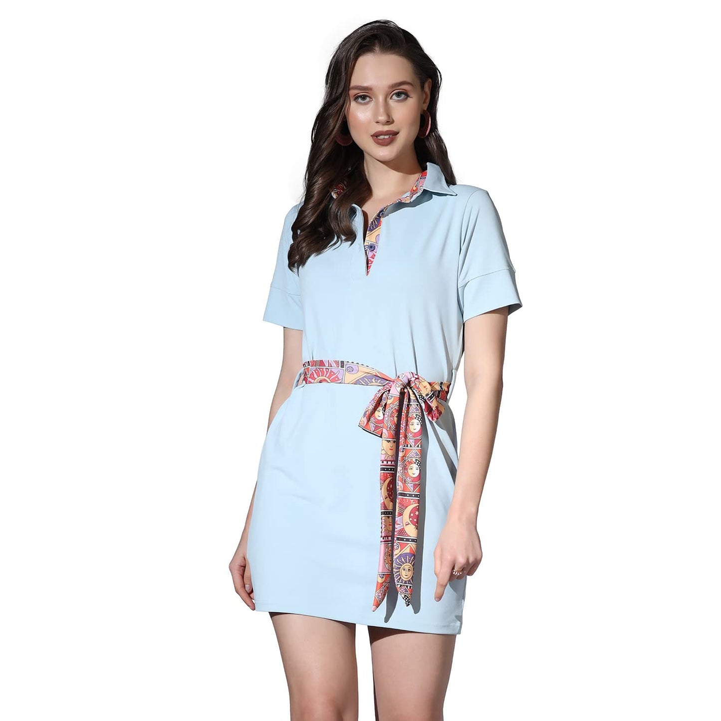 Greciilooks Weatern Dress For Women| Lycra Solid Body Con Dresses For Girls| Short Sleeve Polo Dress| Western Dress With Belt |