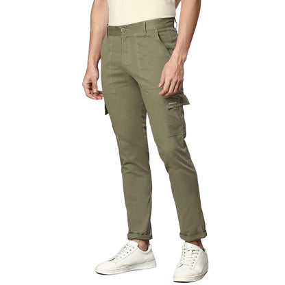 Hubberholme MenS Regular Fit Cotton Trousers With Patch Pockets, Ankle Length Button Closure Cargo Chinos Light Olive