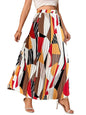 Kzully Polyester | WomenS Long Skirt High Waist Print Pleated Maxi Skirt Regular Fit Casual Long Skirt White-Red