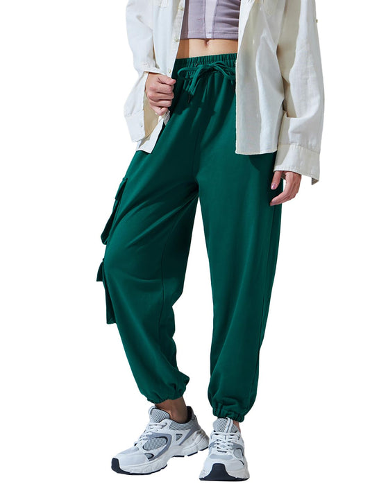 Bewakoof WomenS Solid Oversized Fit Terry Cargo Joggers_ 584746 Green M