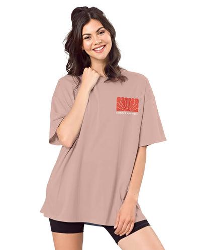 SHODOX Womens Oversized Drop Shoulder Printed T-Shirt | Soft, Breathable & Light Weight Cotton Blend | Loose Fit Stylish Top for