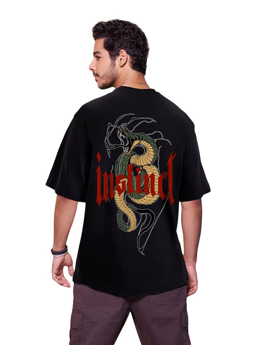 Bewakoof Mens Instinct Graphic Printed 100% Cotton T-Shirt - Oversized Fit, Round Neck, Half Sleeves_594500_Black_S