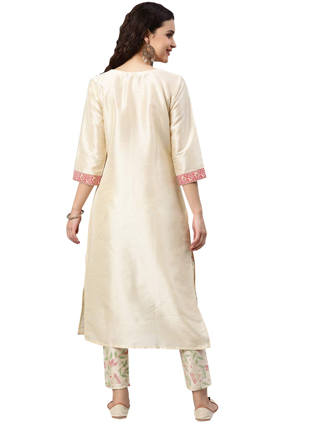 Ziyaa Women'S Off-White Poly Silk Straight Printed Kurta And Pant Set (Zikups2887Andpa-S_Off-White_S)