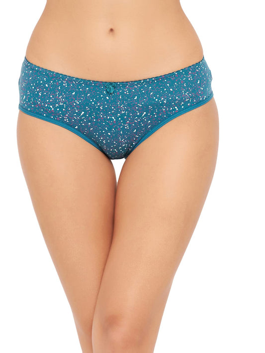 Clovia Womens Cotton Low Waist Splatter Print Hipster Panty (PN3410P36_Teal_XL)