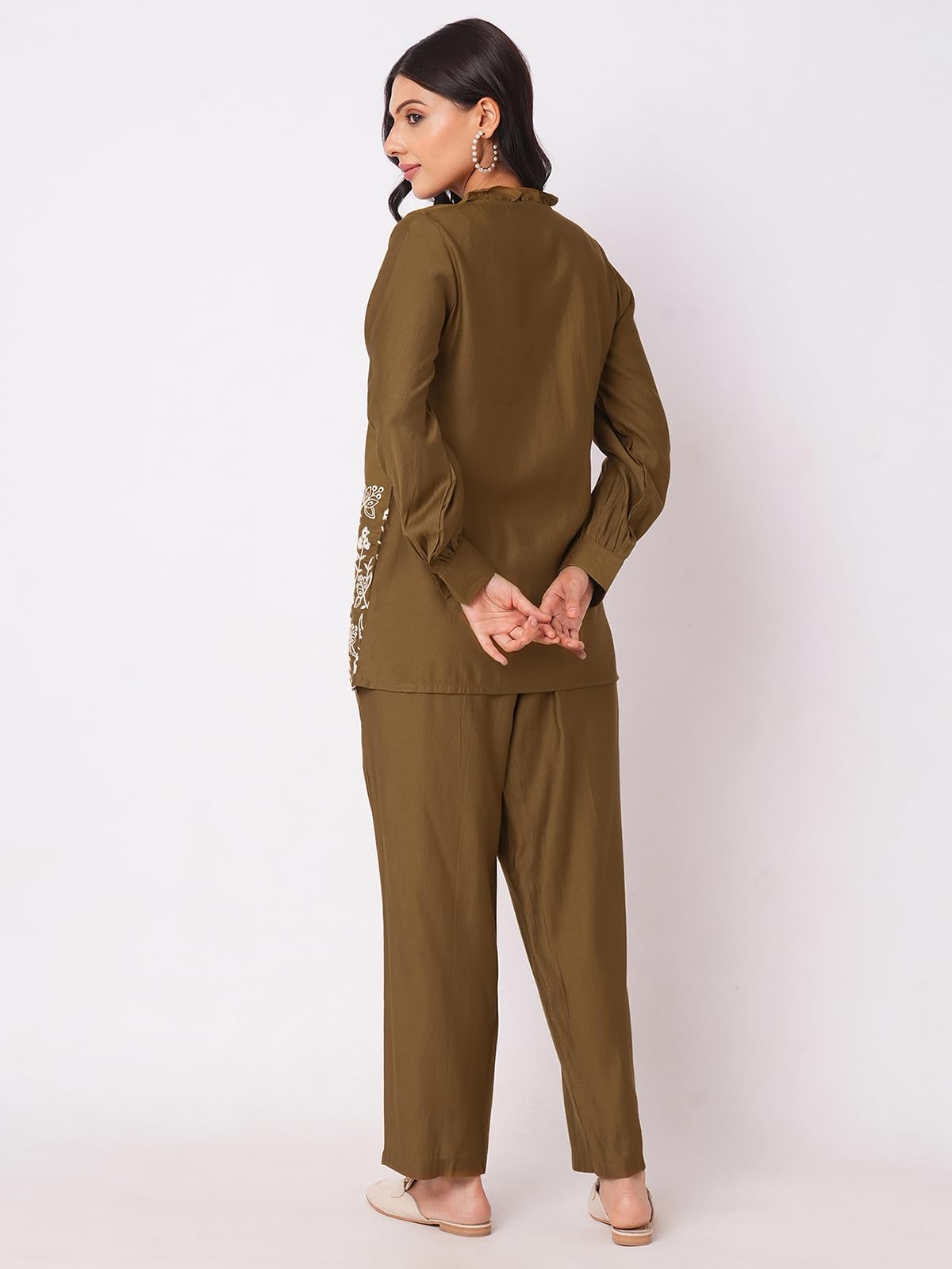 Selvia Co-ords Set for Women|Cotton Blend Shirt and Trouser Set|Casual Co-ords Set for Women|Embroidery Two Piece Co-ord Set(681
