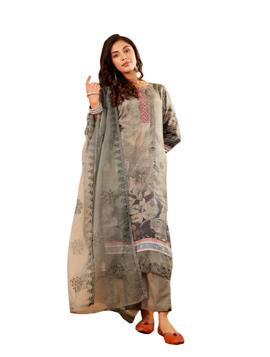 Varanga Women Tonal Floral Printed Thread Embroidered Kurta with Bottom & Sequinned Dupatta ?Elegant Ethnic Set