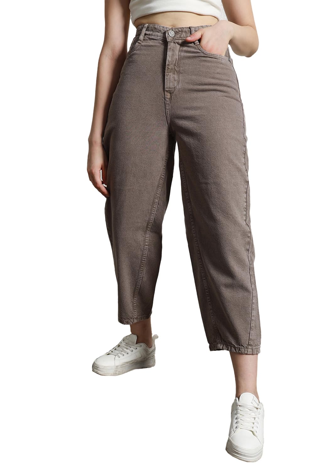 Hubberholme Women Summer Cotton Slim Fit High-Rise Smart Casual Jeans 136 Beige