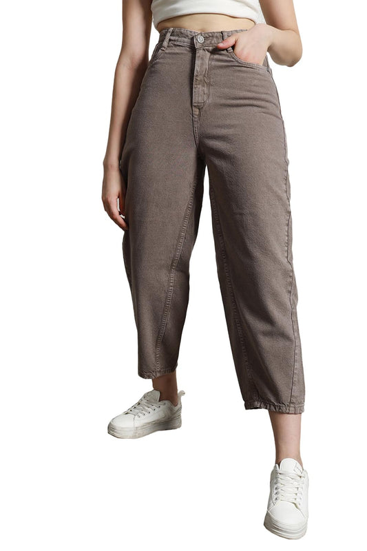 Hubberholme Women Summer Cotton Slim Fit High-Rise Smart Casual Jeans 136 Beige