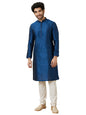 Manyavar Mens Art Silk Self Design Full Sleeves Knee Length Kurta Set (Blue, L)
