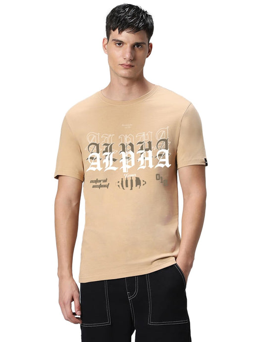 Bewakoof Original Mens Typography Regular Fit Half Sleeve Round Neck Cotton Jersey T-Shirt 646260 Brown S