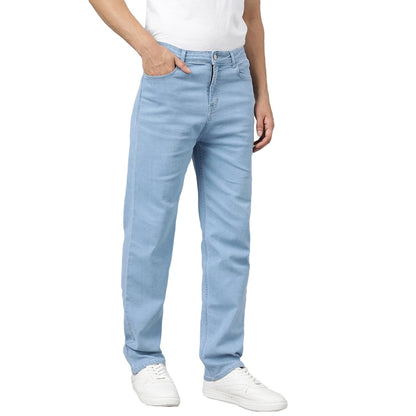 KOTTY Mens Cotton Lycra Blend Relaxed Fit Mid Rise Jeans Light Blue