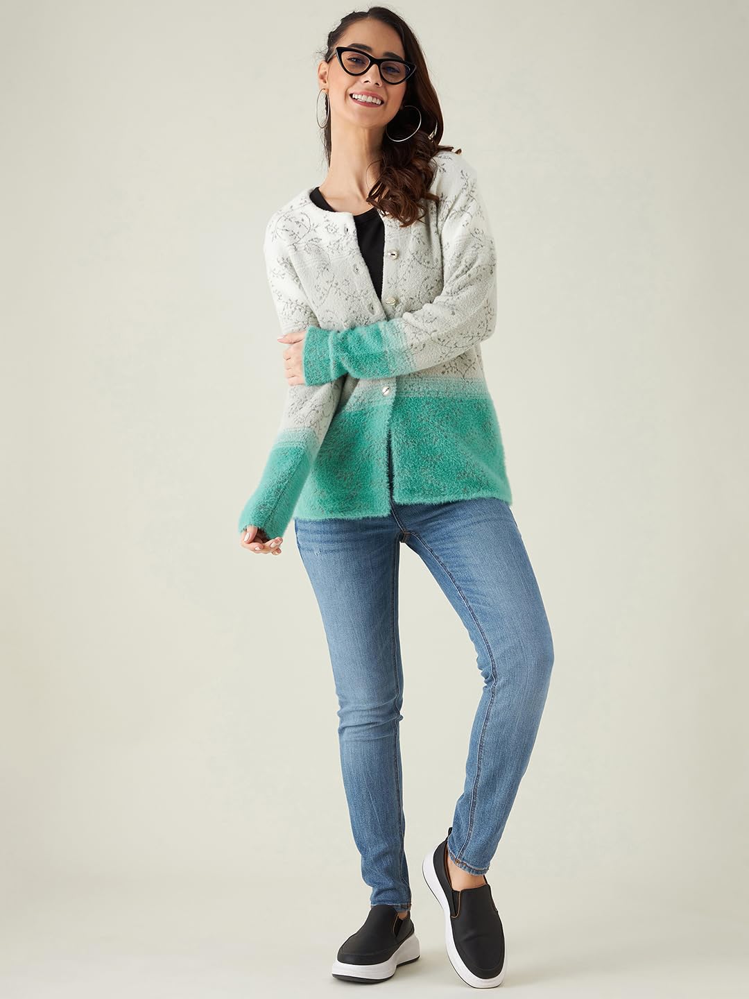 Modeve Women Embroidered Sea Green Ethnic Sweater For Winter||Winterwear||