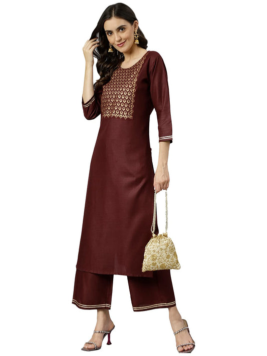 GoSriKi Women's Cotton Blend Printed Straight Kurta with Palazzo (Ridhma-GO)