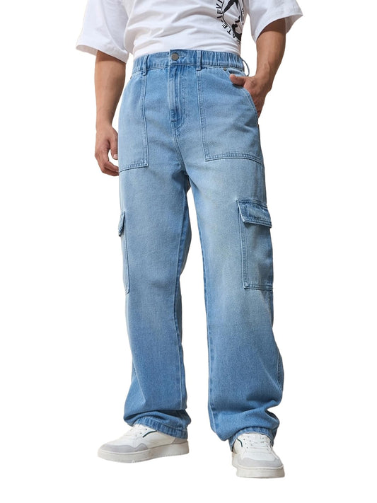 Bewakoof Mens Solid Regular Fit Cotton Baggy Jeans_624694_Blue_30