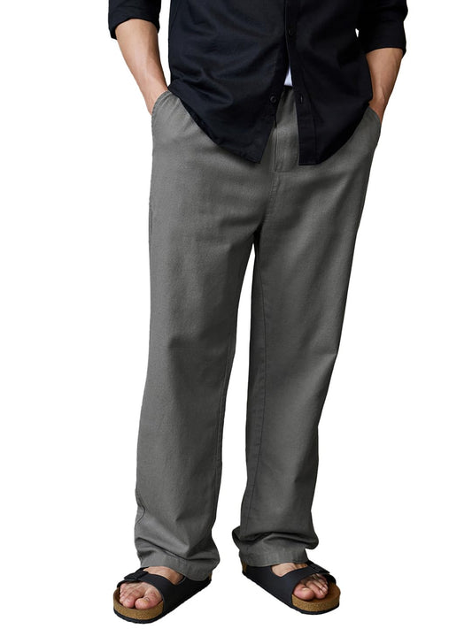 Bewakoof Mens Solid Straight Fit Cotton Linen Blend Casual Pants_677742_Grey_38
