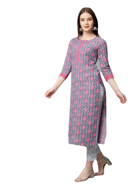 ANNI DESIGNER Women's Cotton Straight?urta with Palazzo (KUR104)