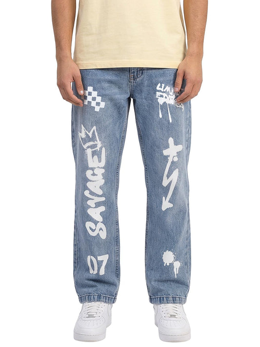 Bewakoof MenS Typography Straight Fit Cotton Jeans_684698_Blue_30