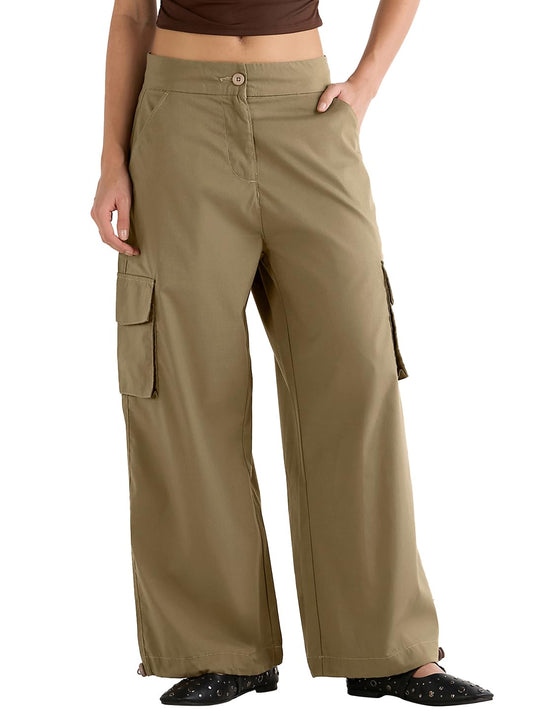 Bewakoof WomenS Solid Oversized Fit Cotton Pant_649982_Brown_28