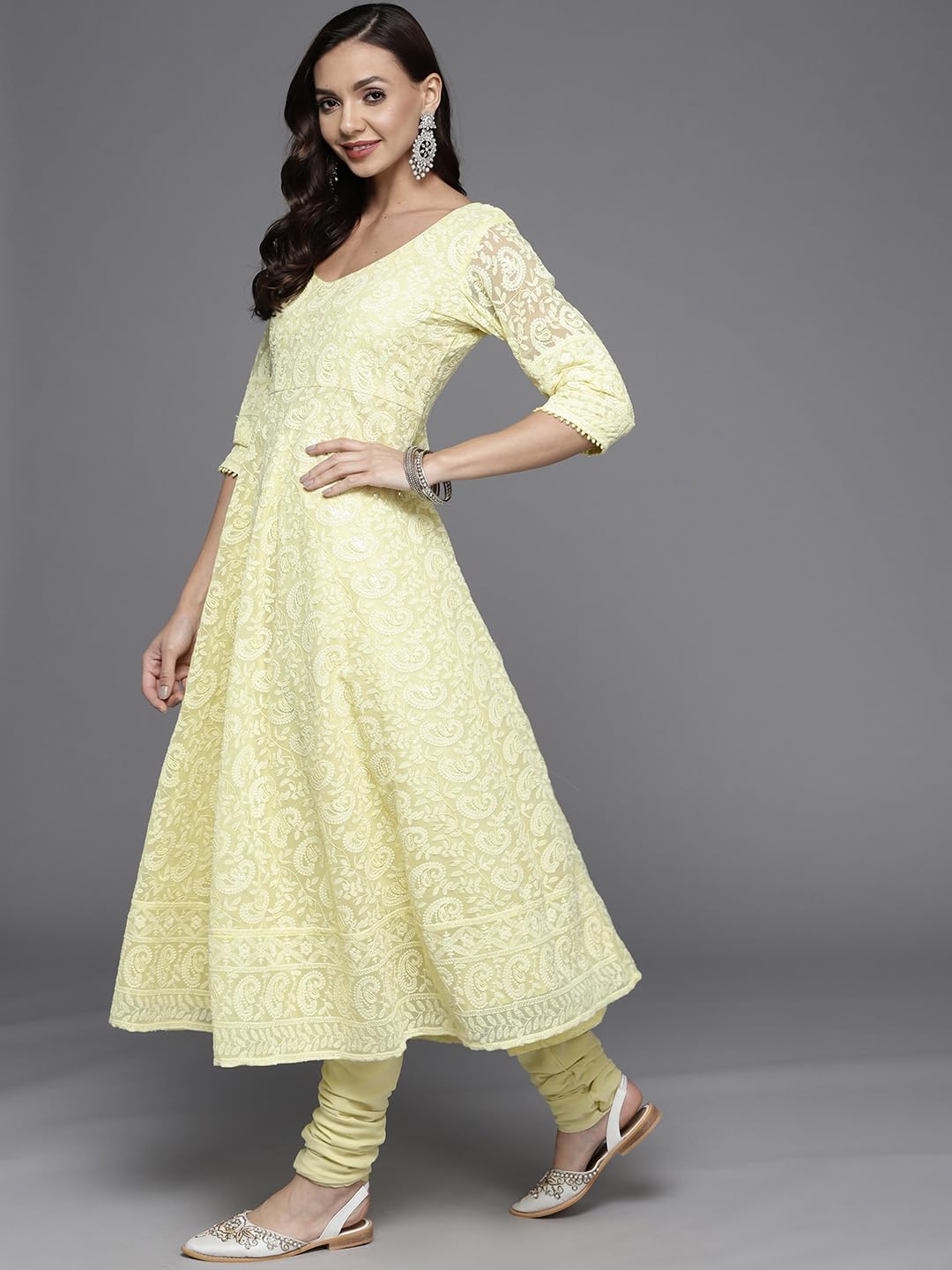 Libas WomenS Poly Georgette Kurta Sets (33373O_Yellow